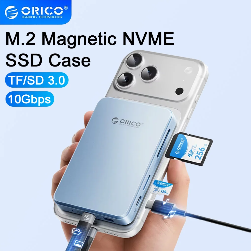orico-magnetic-m2-nvme-ssd-case-10gbps-with-audio-sd-tf-30-card-reader-pd-100w-usb-c-docking-station-for-iphone17-16-15-pro