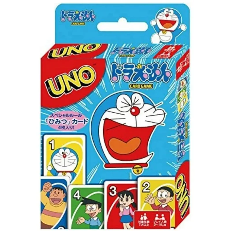 Doraemon Mattel UNO jogo de tabuleiro para crianças e adultos, anime desenhos animados, brinquedo, presente de aniversário, criança