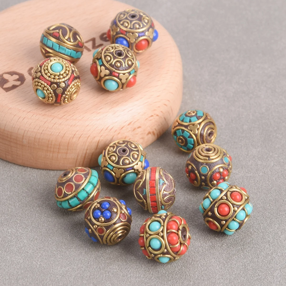 2PCS Round 15mm~18mm Handmade Nepalese Buddhist Tibetan Brass Metal Clay Loose Beads For Jewelry Making DIY Crafts Findings