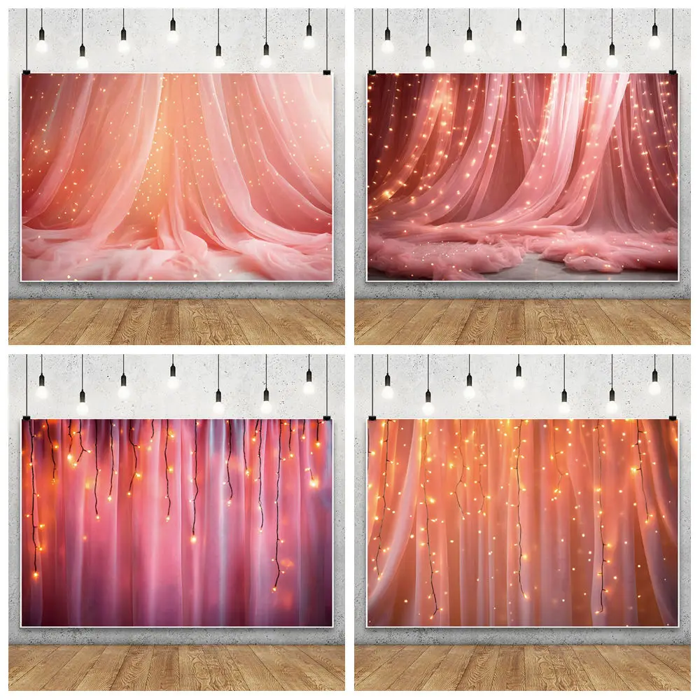 

Pink Curtains Wedding Scene Photography Backdrop Glitter Lights Birthday Party Bridal Shower Pregnant Art Photosthoot Background