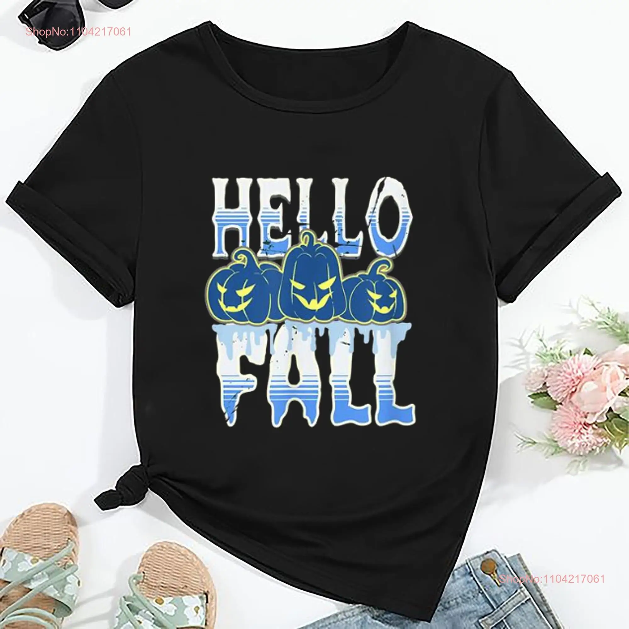 Hello Fall T Shirt Girl Fashion Autumn Pretty Leaves Season Happy Yall Clothing Thanksgiving long or short sleeves