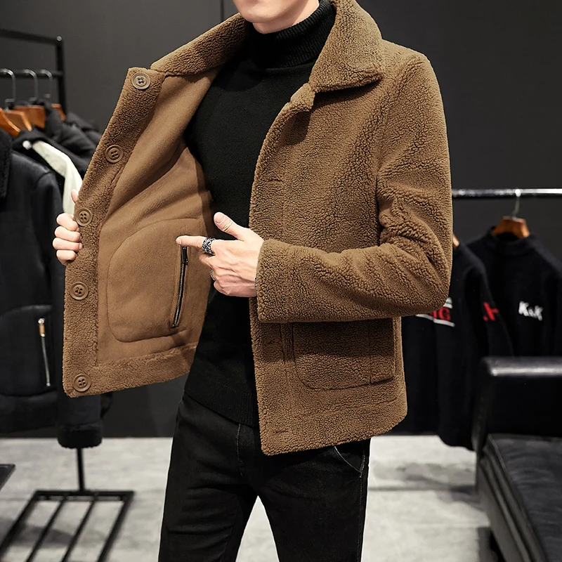 Autumn and winter jackets and coats double-sided cotton jacket men\'s fashion plus velvet wool wool coat British style slim coat