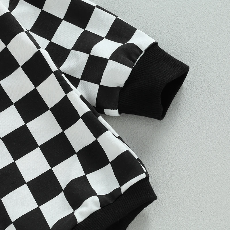 2023-06-06 Lioraitiin 0-24M Infant Baby Boy Girl Fall Sweatshirt Bodysuit Checkerboard Print Long Sleeve Newborn Jumpsuit