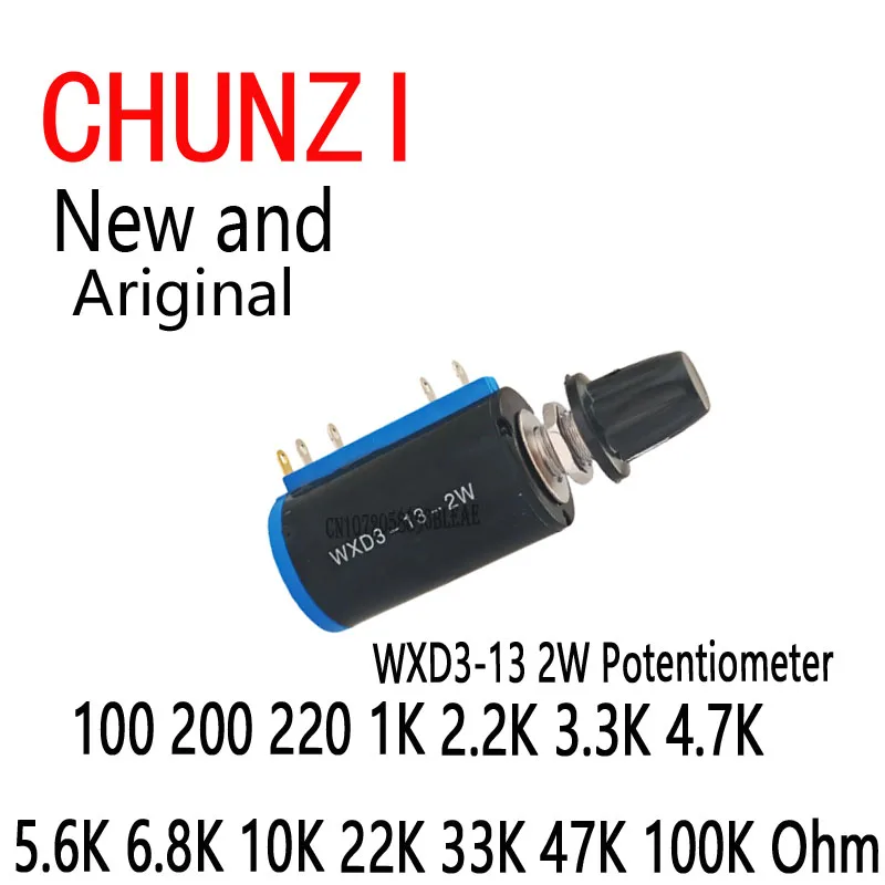 1 szt. Potencjometr + 1 szt. Czarny Gałka WXD3-13 2W 100 200 220 1K 2.2K 3.3K 4.7K 5.6K 6.8K 10K 22K 33K 47K 100K Ohm