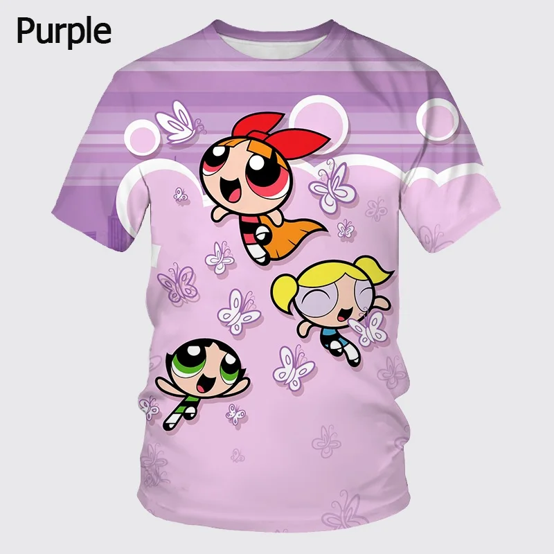 Summer New Cartoon Cute 3D Printing P-Powerpuff Girl Casual T-Shirts Children\'s Fashion Clothing Unisex Oversized Short Sleeves