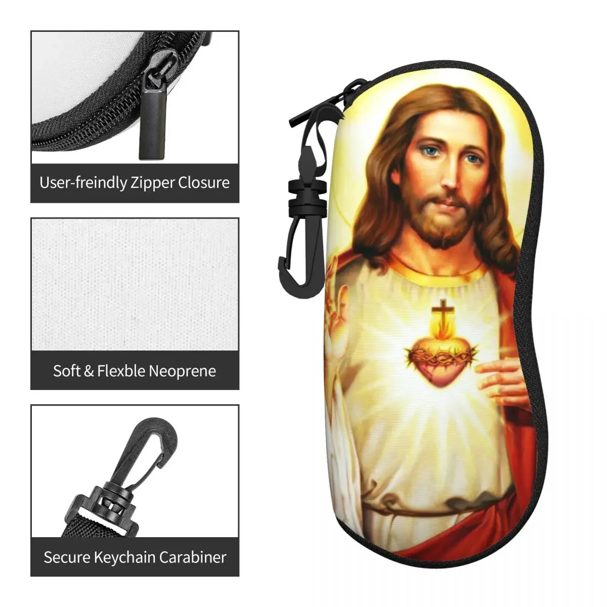 Estuche para gafas personalizado con forma de corazón de Jesús para hombre y mujer, bolsa protectora suave para gafas de sol religiosas cristianas Divina misericordia