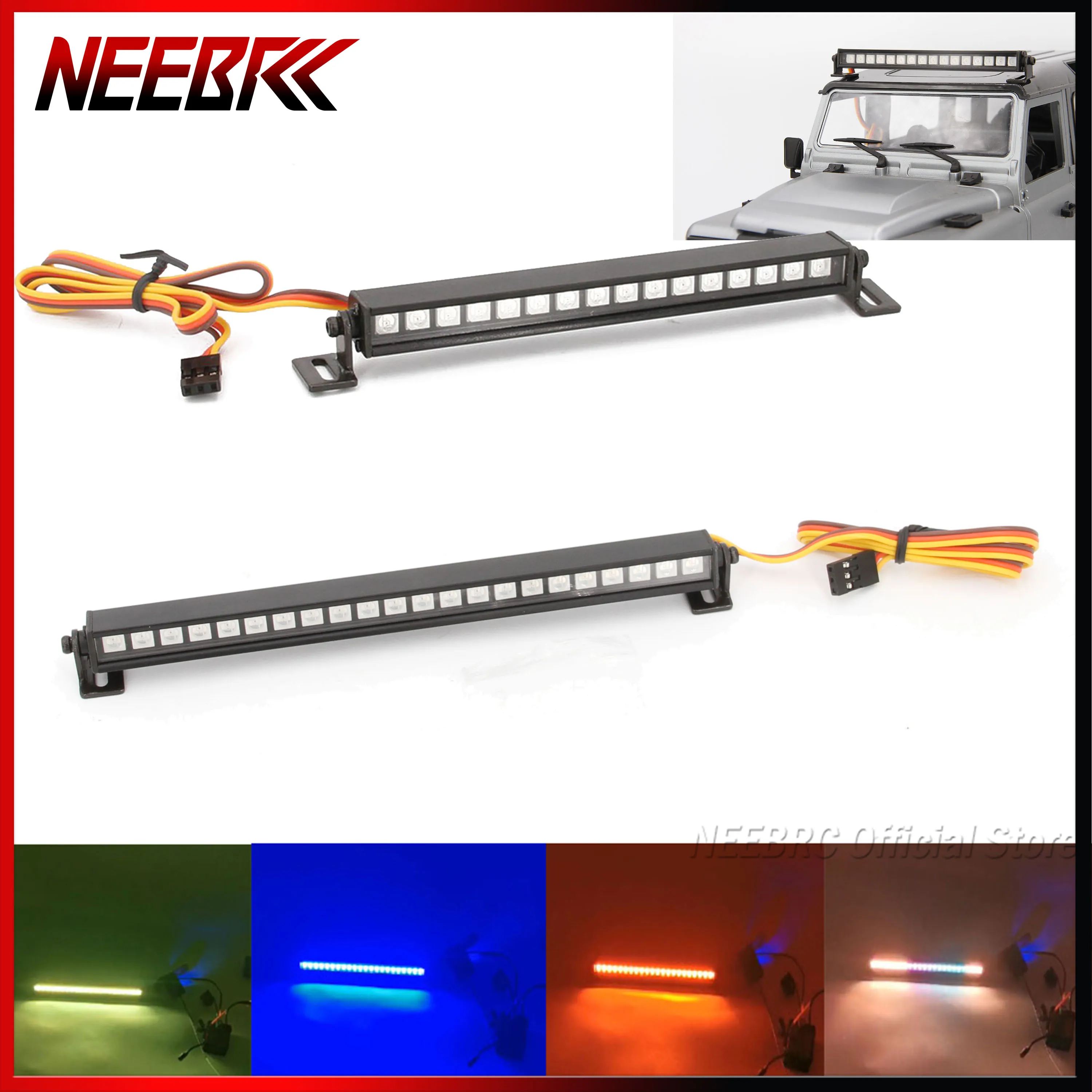 16/22LED Metal Multi-Mode Colorful Roof Lamp Light Bar for 1/10 RC Crawler Car Axial SCX10 90046 D90 Traxxas TRX-4 Upgrade Parts