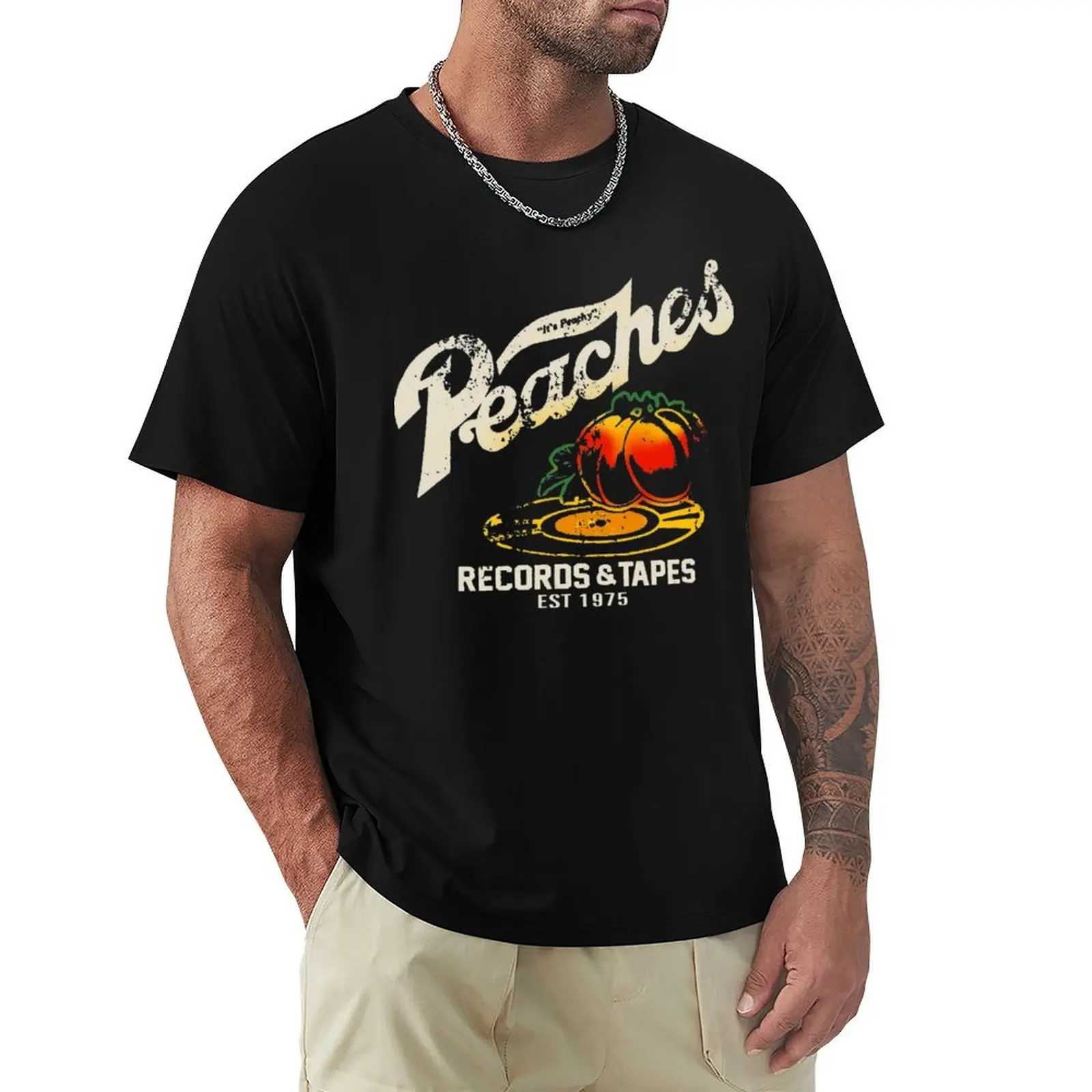 

Peaches music Records & Tapes 1975 (1) T-Shirt hippie clothes quick drying sweat street wear mens funny t shirts