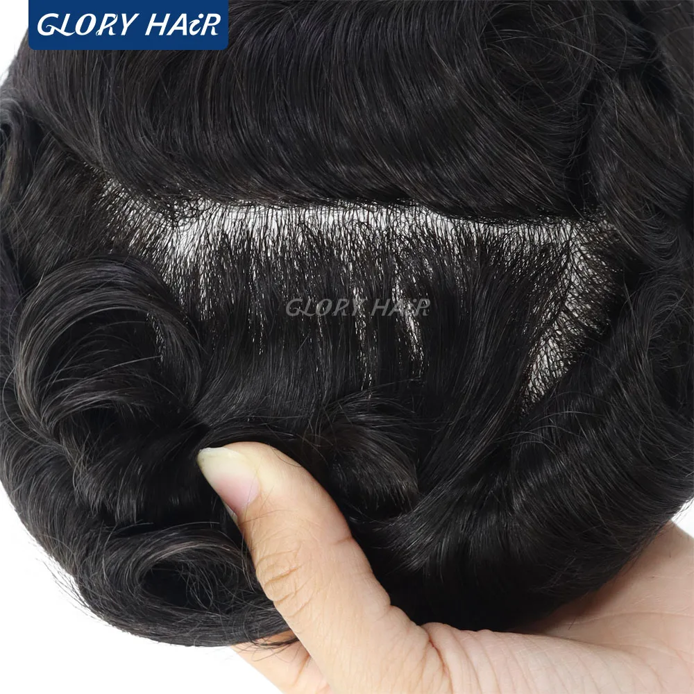 

Мужской протез волос плотностью 130%, индийские человеческие волосы, Толстые мужские парики из искусственной кожи для выпадения волос, бесплатная доставка