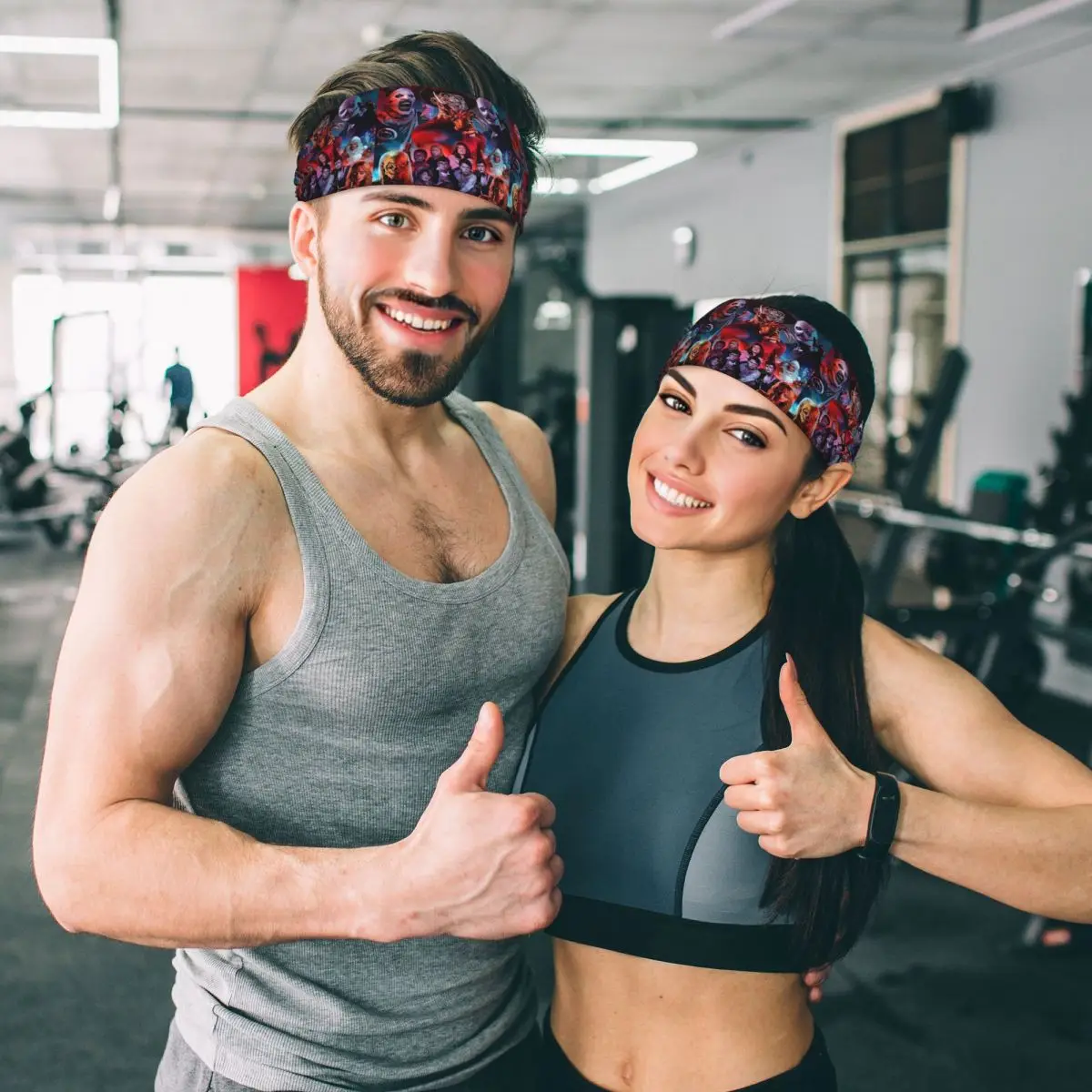 Diadema personalizada para gimnasio de película de terror de Halloween para correr película elástica antideslizante Freddy Krueger banda para el sudor que absorbe la humedad hombres mujeres