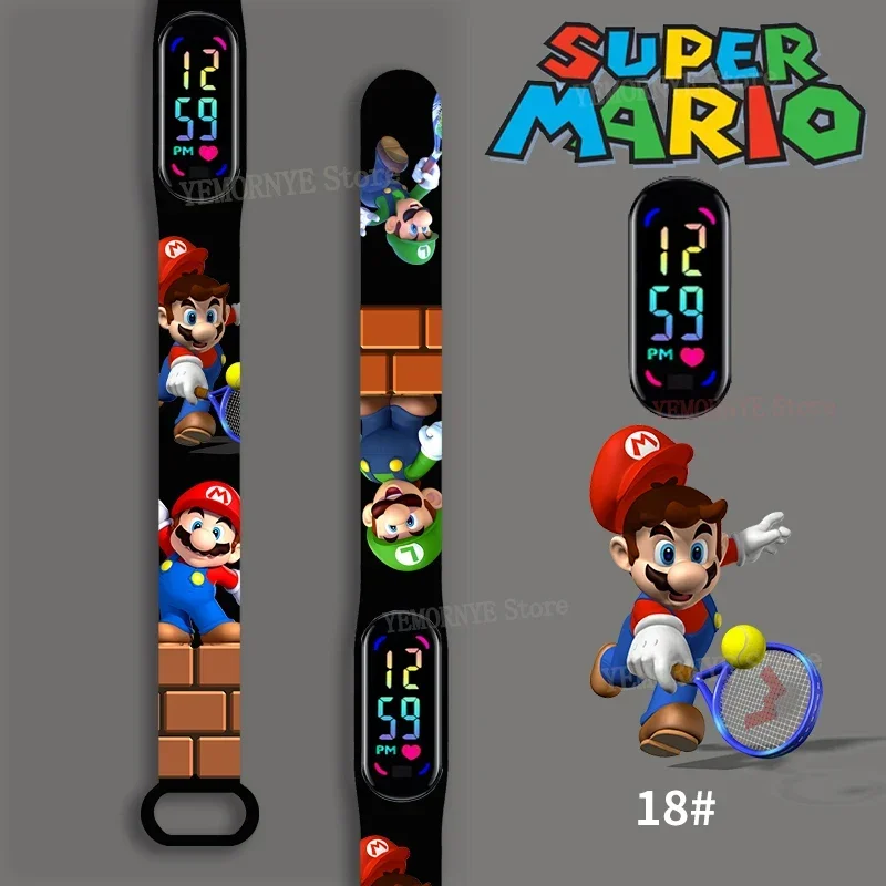 

Mario Bros Children's Watches Action Figures Luigi Princess Peach Yoshi Bowser kids Sport Wristband Waterproof Digital Watch Toy