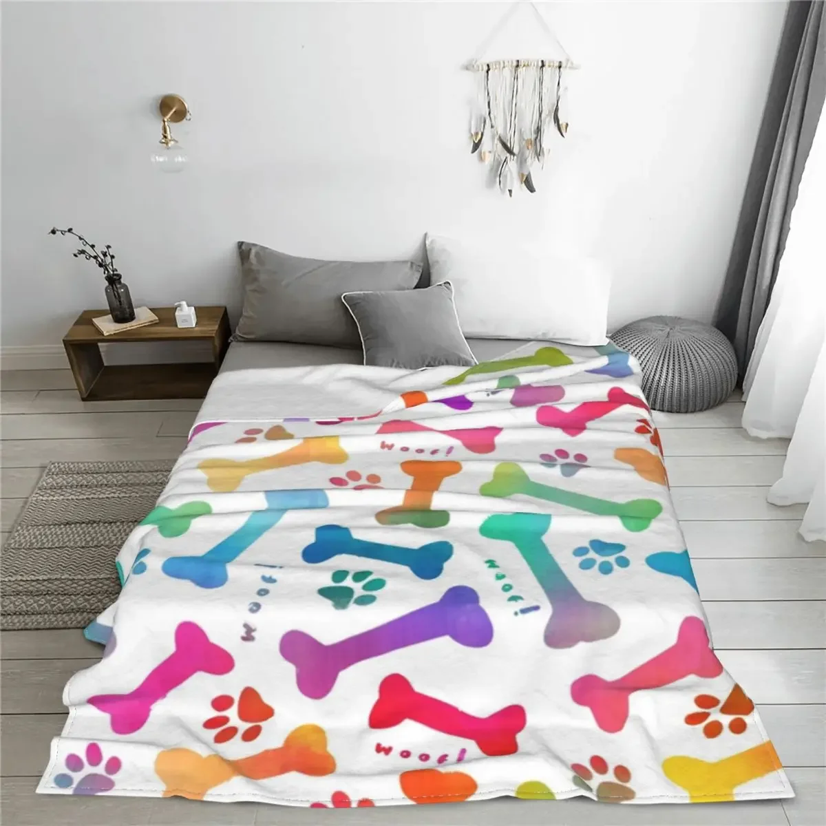 Rainbow Dog Bones Paw Prints Blankets cute animal Flannel Throw Blanket Bedding Couch Personalised Soft Warm Bedspreads