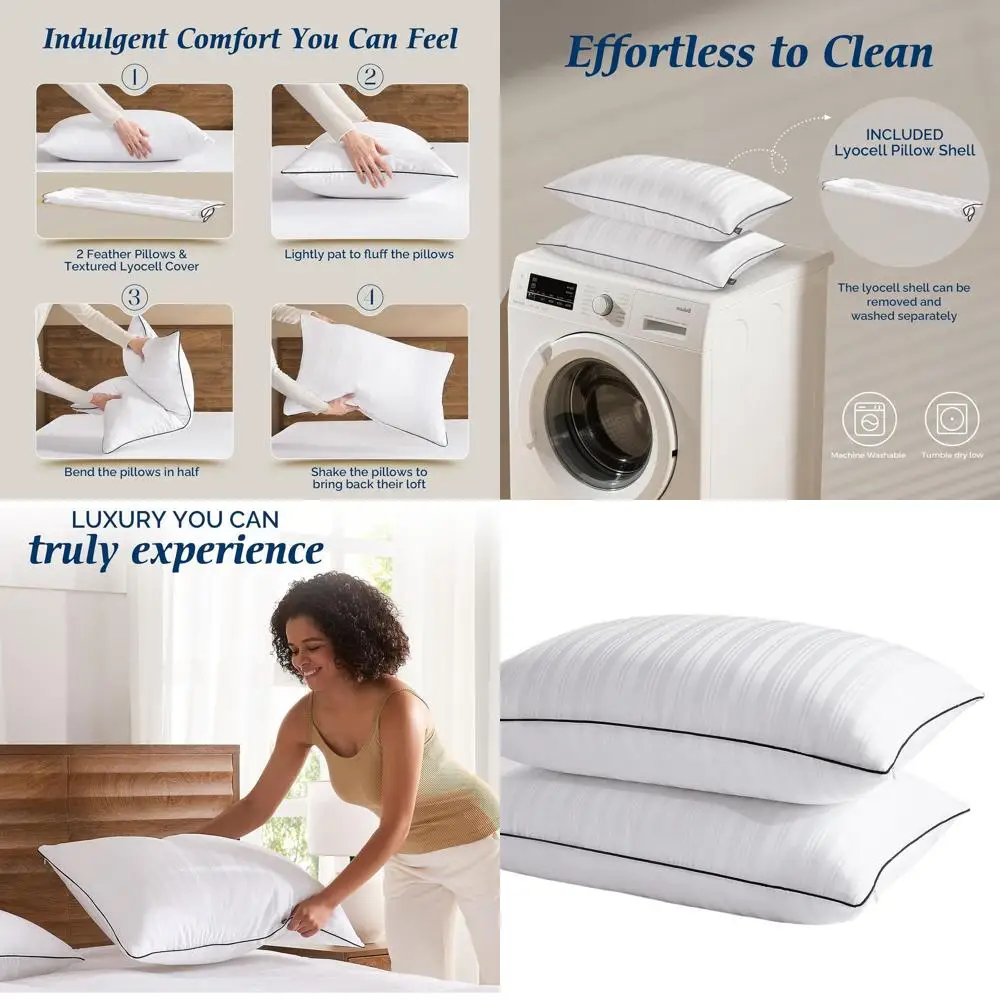 

Элитные подушки из гусиного пуха - комплект из 2 штук (20x36) для сна на спине, животе или на боку