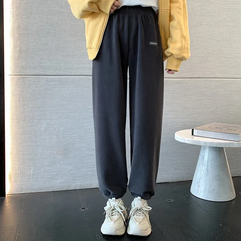 Winter Casual Women's Pants Warm Harem Wide Leg Cargo Trousers Loose Oversize Sweatpants Vintage Fleece Pants For Women Y2k