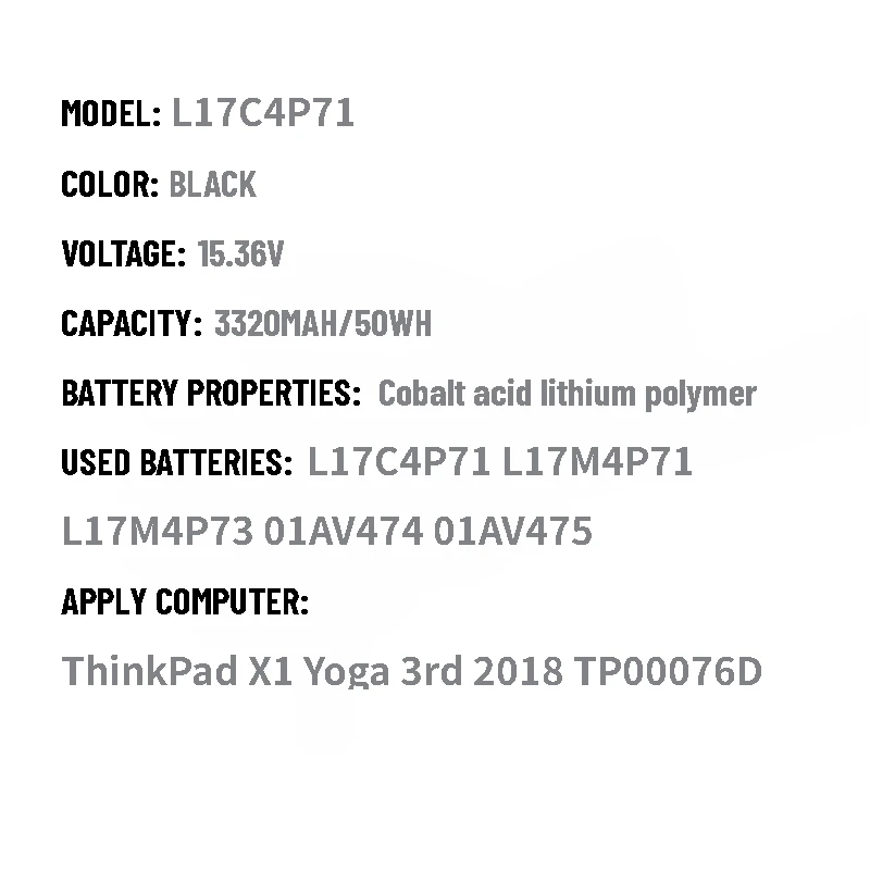 جديد L17C4P71 بطارية الكمبيوتر المحمول 15.36V 3520mAh لينوفو ثينك باد X1 اليوغا الجنرال 3 2018 L17M4P71 L17C3P71 01AV474 01AV475 01AV499 #6