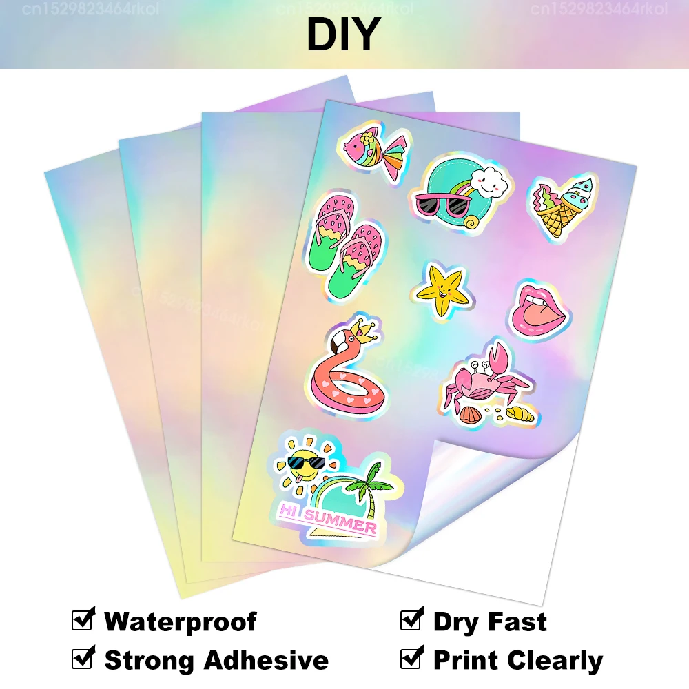 10 Sheets Holographic Vinyl Sticker Paper A4 Paper Sticker Self Adhesive Printable Vinyl Paper for Inkjet Printer Copy Paper