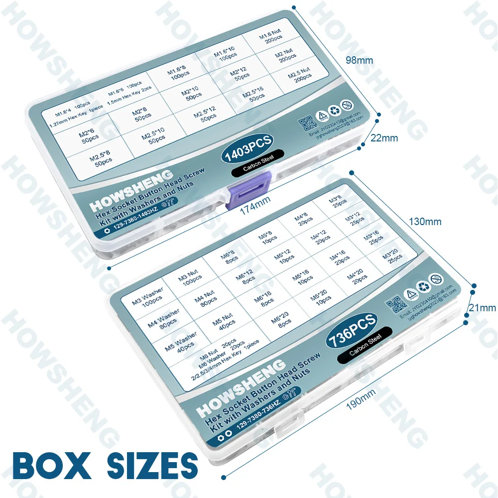 736/1403pcs Button Head Hex Socket Screw Set m1.6 m2 m2.5 Black 12.9 Grade Allen Round Head Screws Bolt Nut Kit Set