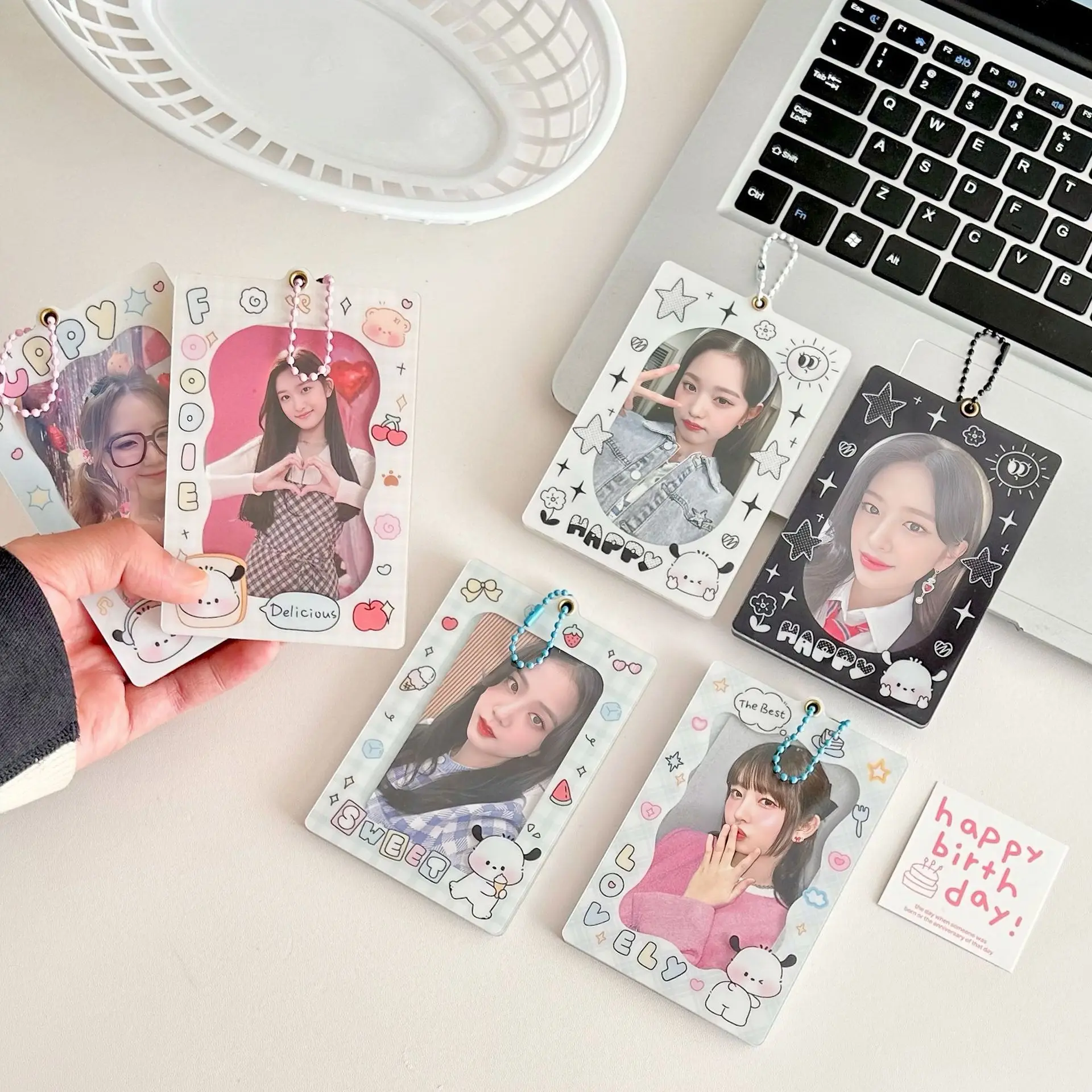 Kpop Photocard Holder Keychain 4.6 x 2.9 Inch Cardholder Acrylic Cover Kawaii Korean Card Covers Cute Puppy Sleeves Cards Photos