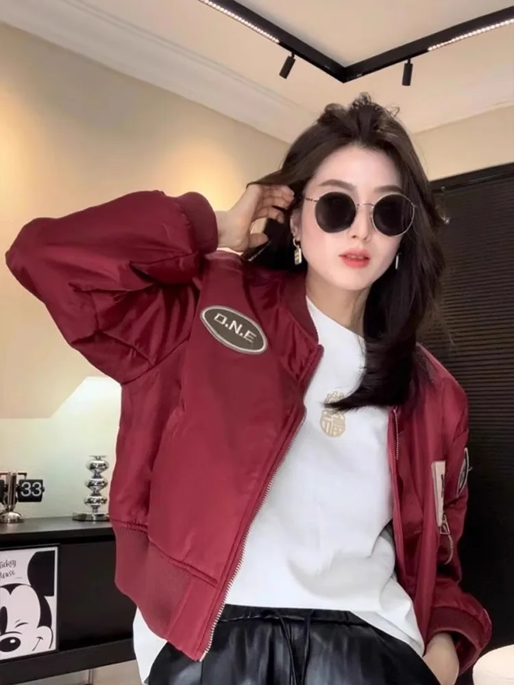 American Sle Ladies Baseball Jaet Flight Coat Spor ort Outerwear Trendy Brand Vintage Stand Collar Spring Autumn