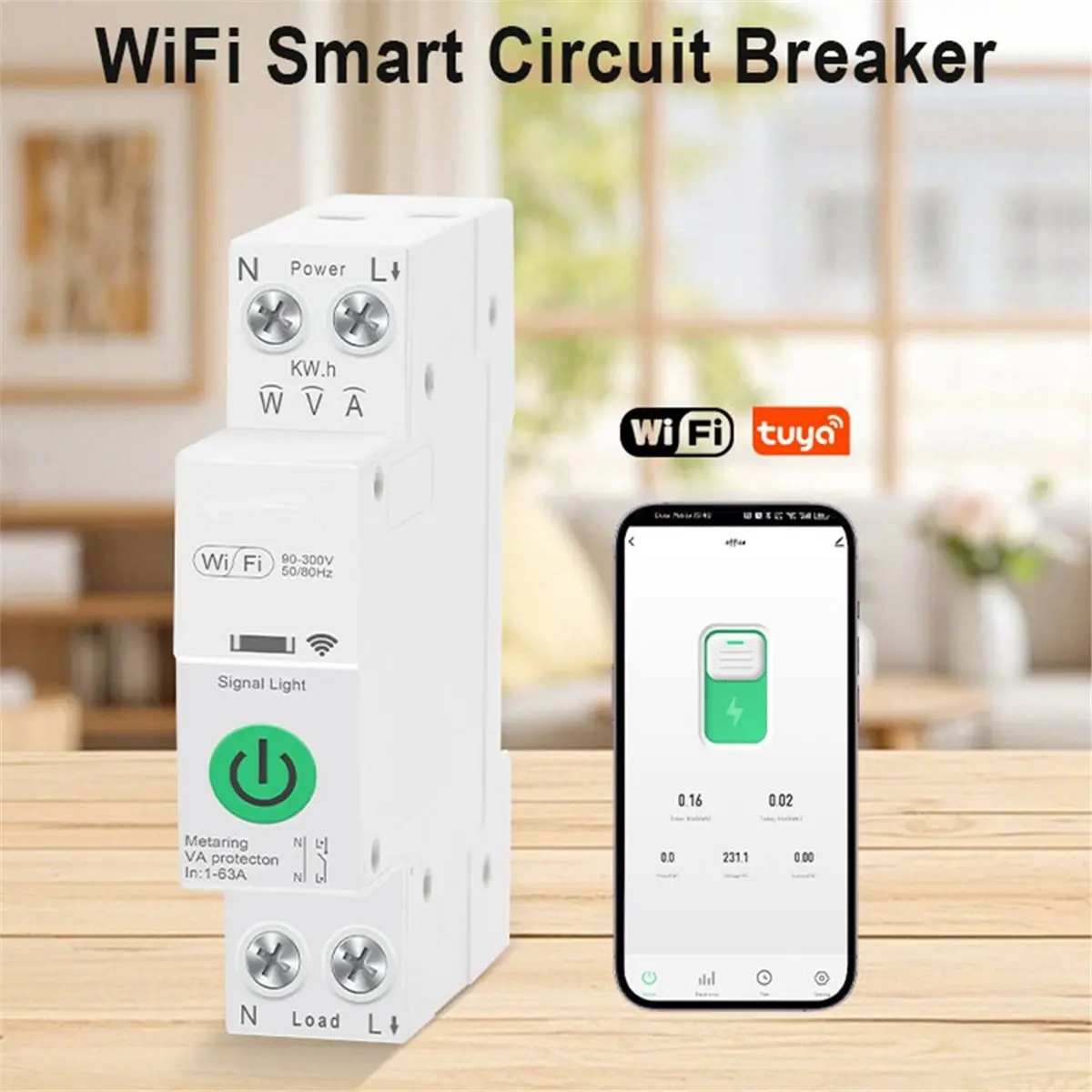 salego WIFI Smart Circuit Breaker 1P+N over-Voltage/Current Protector Under Voltage Protection Remote Control Switch 63T Orange