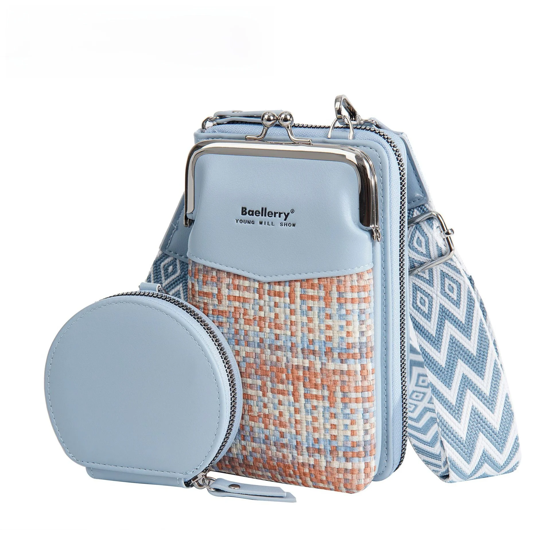 

Crossbody Phone Bag Women's Woven Color Blo PU Mother-Child Bag Faionable Cact Mobile Phone Clutch Handbag