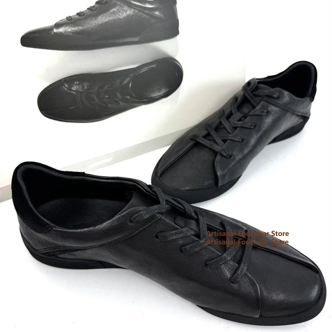 

Classic Black Low Cut Board Shoes Men's Flat Casual Shoes Soft Leather Soft Sole Trendy Hiking Commuting Comfortable Men's Shoes