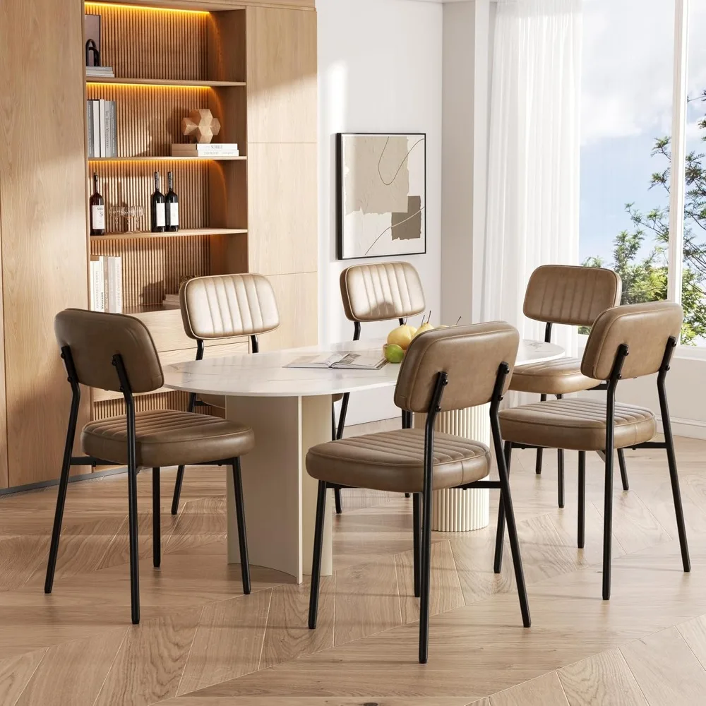 

Dining Chairs Set of 6, Modern Faux Leather Dining Chairs with Thick Cushions Seat Back and Metal Legs, Comfy Upholstered