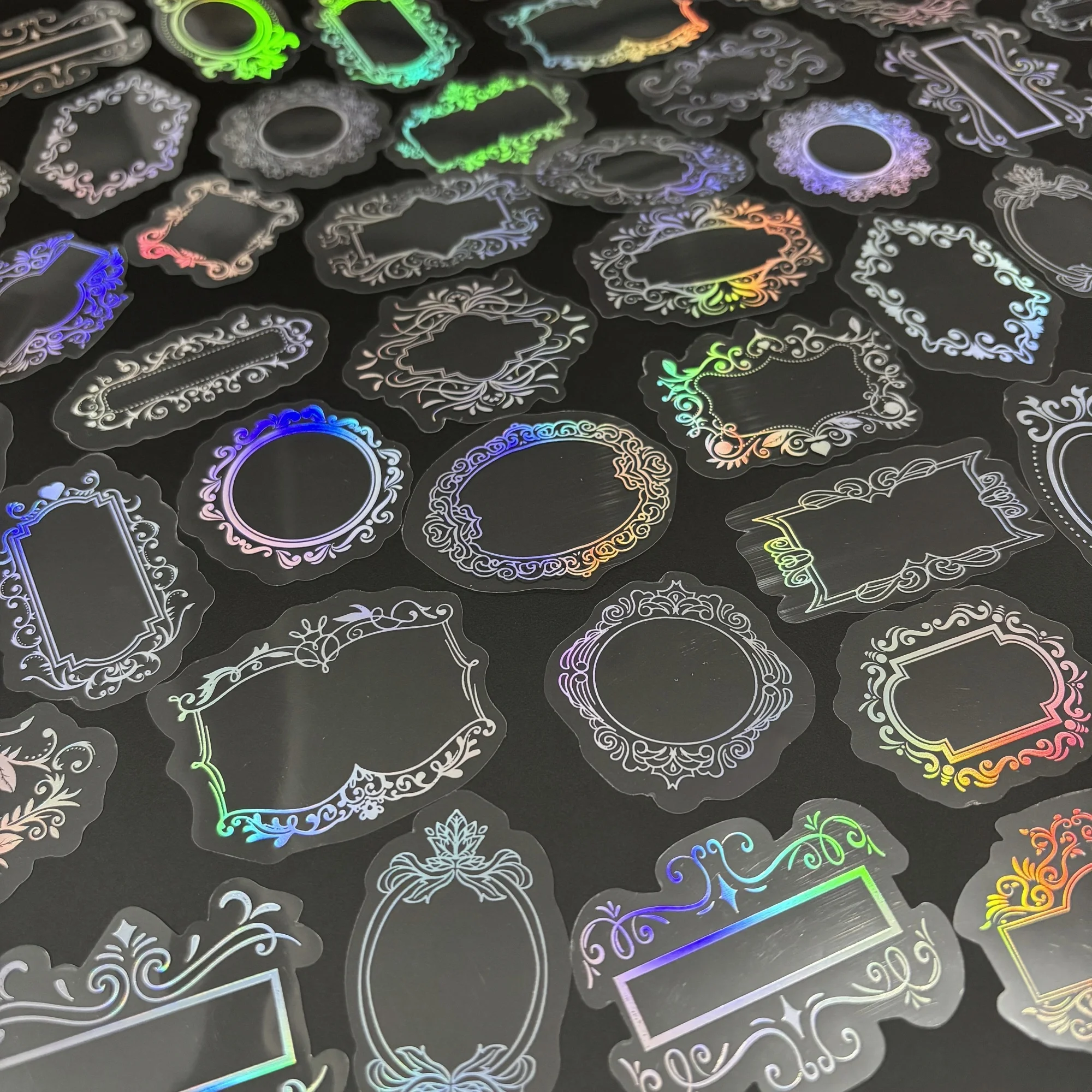 

100 Pack Vintage Ornamental Frames PET Stickers with Decorative Borders, Waterproof and Transparent