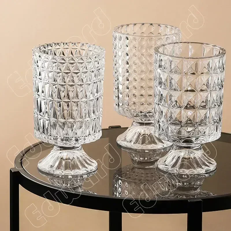 Jar Glass Vase European Style High Legged Transparent Vases Cup Mug Living Room Dining Table Glass Vases Flower Water Pots Mugs