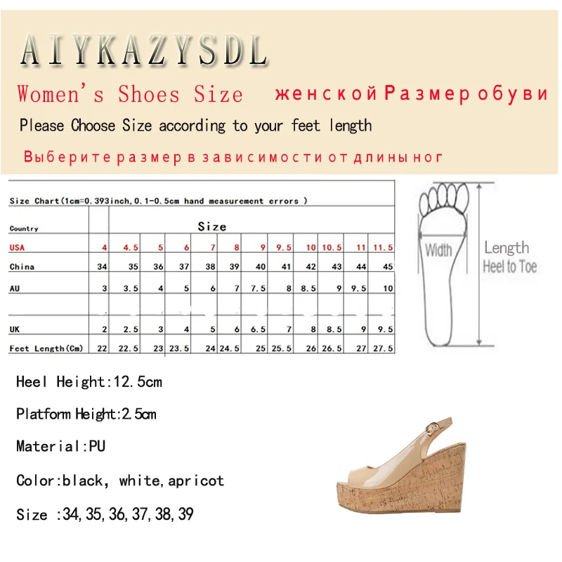 AIYKAZYSDL Patent Leather Wood Cork Shoes Summer Women Peep Toe Pumps Platform Wedge High Heel Sandals Thick Bottom Shoes Pumps