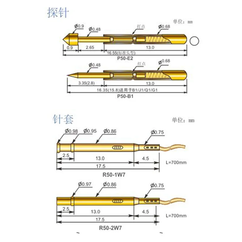 Chip de programação retrátil dedal, Test Socket, Test Copper Pin, Probe 50 Series, Mola
