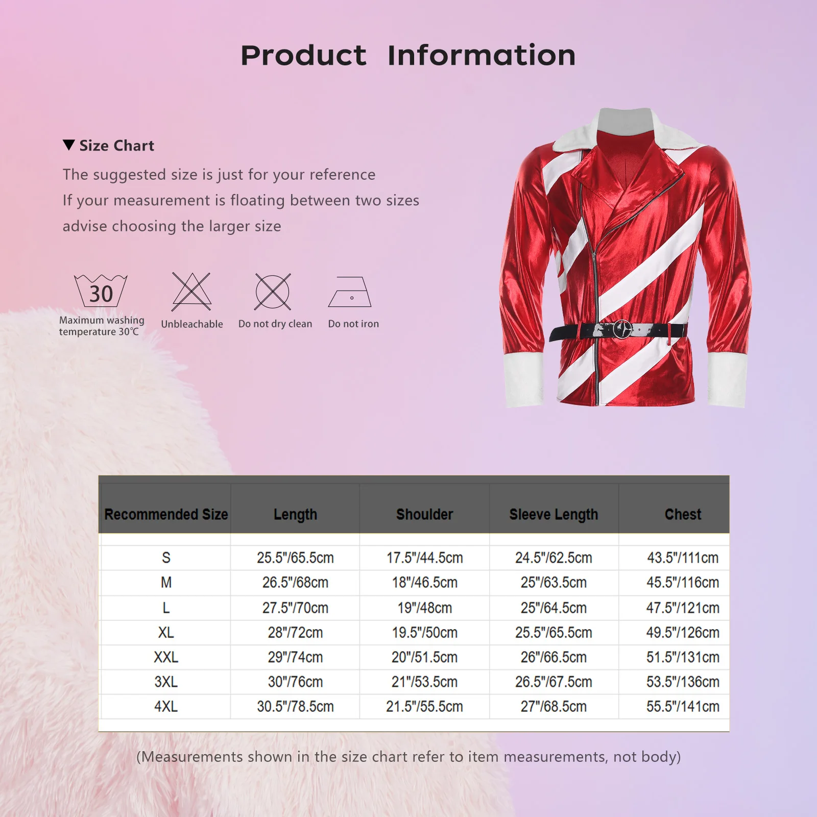 رجل سانتا سترة قمم عيد الميلاد عيد الميلاد تأثيري أداء زيبر مخطط معطف معدني مع حزام جلد صناعي قابل للتعديل #5