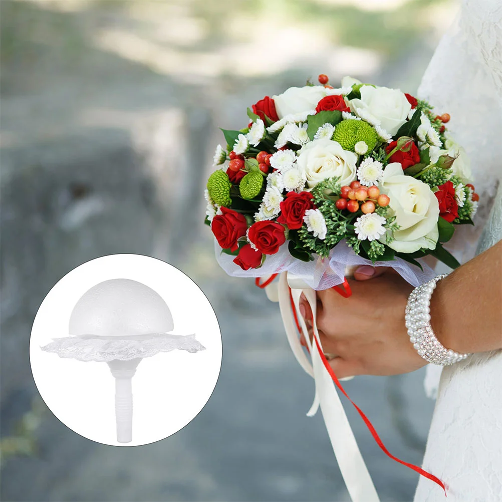 Floral Flower Handle Holder Foam Hemisphere Fresh Flowers Bouquet Holders Wedding Cascade White