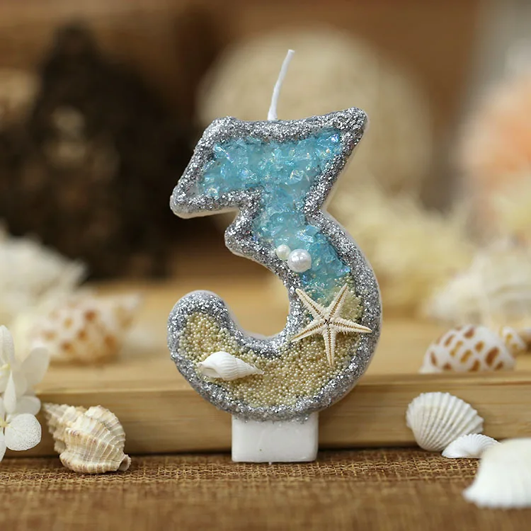 Butterfly Blue Shell Glitter Number Birthday Candles Cake Toppers Birthday Wedding Birthday Digital Cakes Dessert Decor Candle