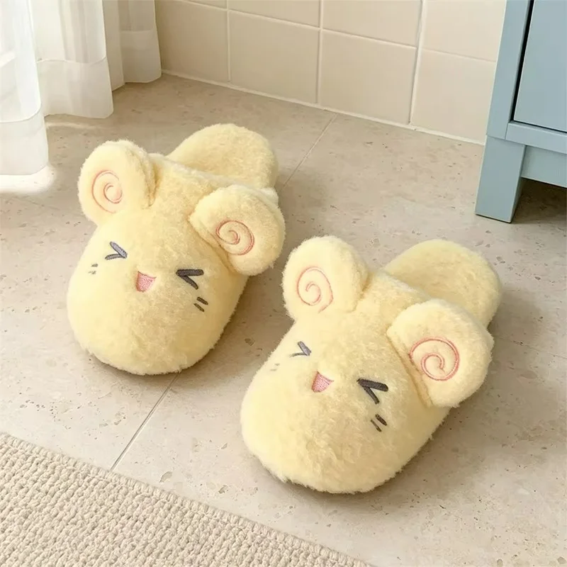 Cartoon Slippers for Women Fashion Cute Lamb Home Indoor Shoes Winter Warm Soft Terry Bedroom Light Mute Flats Copule