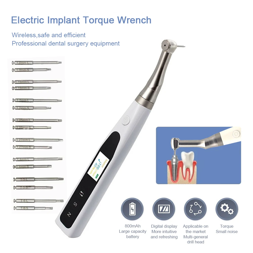 Dental Electric Implant Torque Wrench Wireless Torque Driver Universal Torque Screwdriver with 16Pcs Screws Dentist Tools