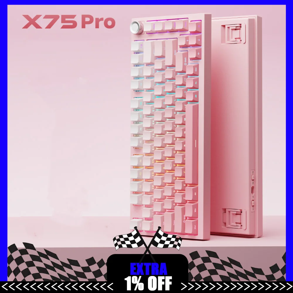 

EWEADN X75 Pro Mechanical Keyboard Tri Mode Wireless Keyboard Gasket RGB Hot Swap Keyboards with Screen Knob PC Accessories