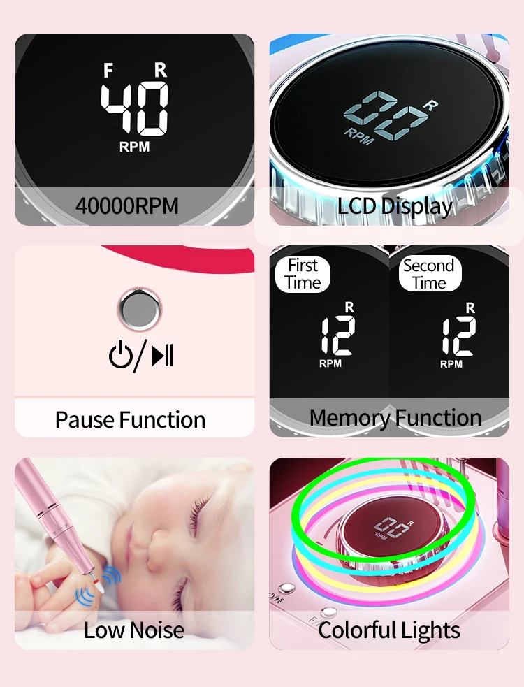 Perceuse à ongles électrique avec écran LCD, machine de manucure professionnelle, ensemble de ponceuse N64, équipement de polissage pour salon de manucure, 40000 tr/min