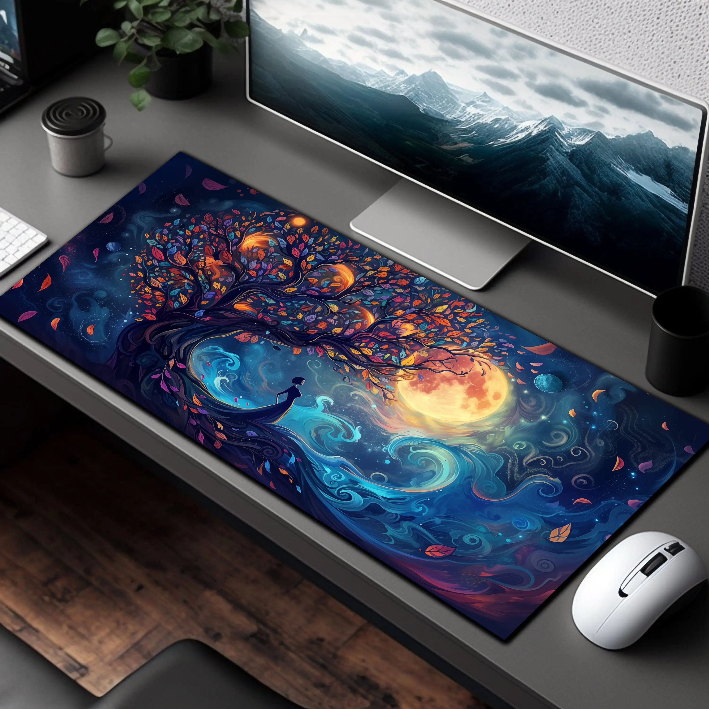 

Dreamy Full Moon Tree Art Desk Mat, Full Moon Mouse Pad, Blue Moon Mouse Pads, Cute Mouse Pad, Gaming Mat, Keyboard Mats