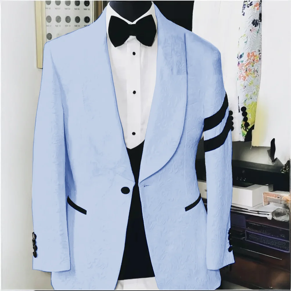 

Jacquard Men's Suit 3 Piece Set Black Patchwork Tailor Blazer Pants Terno Masculino Slim Male Wedding Groom Tuxedo