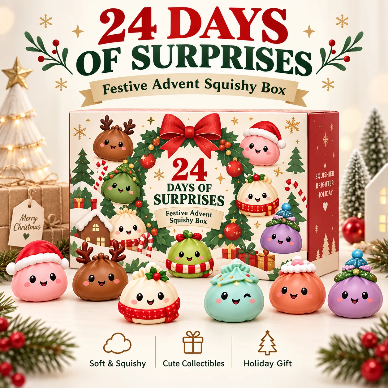 2026 Christmas Advent Calendar 24 Days Dumpling Squishy Mystery Box Slow Rebound Squeeze Sensory Fidget Holiday Surprise Gift