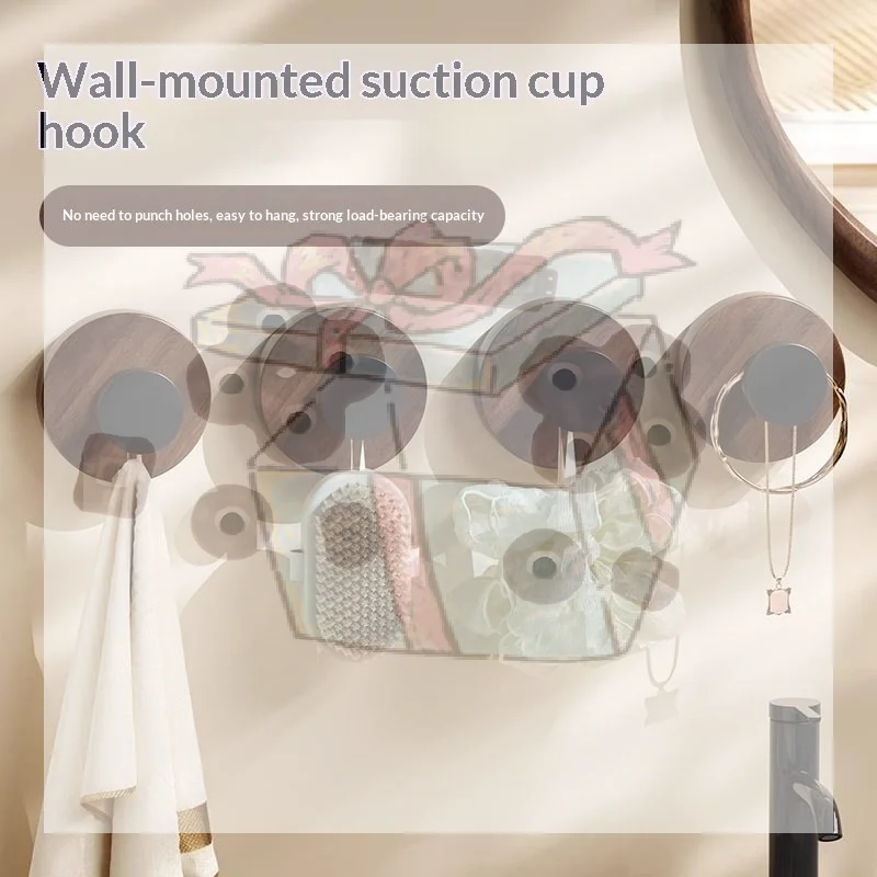 Wood Suction Cup Hooks Walnut Keys Decor Hook Door Back Clothes Towel Hanger Cabinet Drawers Handle Wall-Mounted Storage Rack