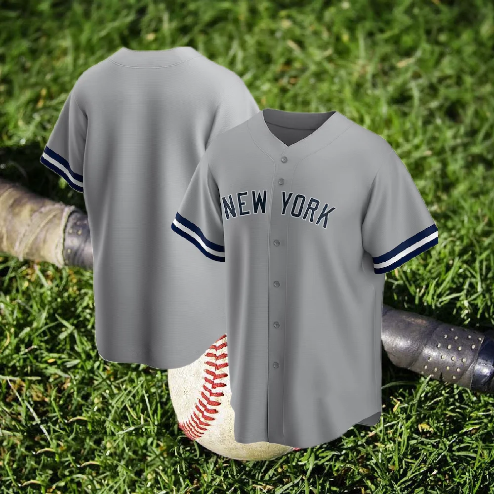 24-25 nuevos estilos de camisetas de béisbol con estampado 3D, camisetas de Yankees de Nueva York, uniformes de béisbol con botones a la moda para niños y adultos