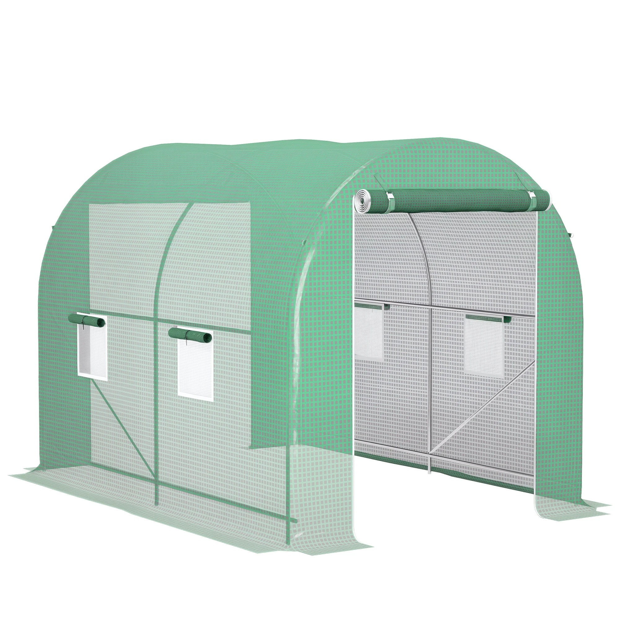 Invernadero de jardín Outsunny, túnel de superficie de 6 m², 3L x 2L x H m, estructura de tubos reforzada, puerta con doble cremallera, 4 ventanas enrollables verdes
