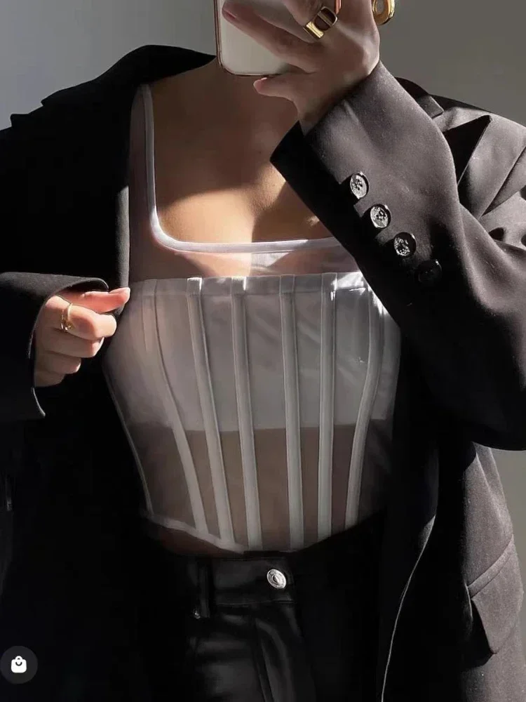 

Черный, белый сексуальный корсет, формирователь, женский бюстье, укороченный топ, летнее сетчатое нижнее белье под грудью на подтяжках