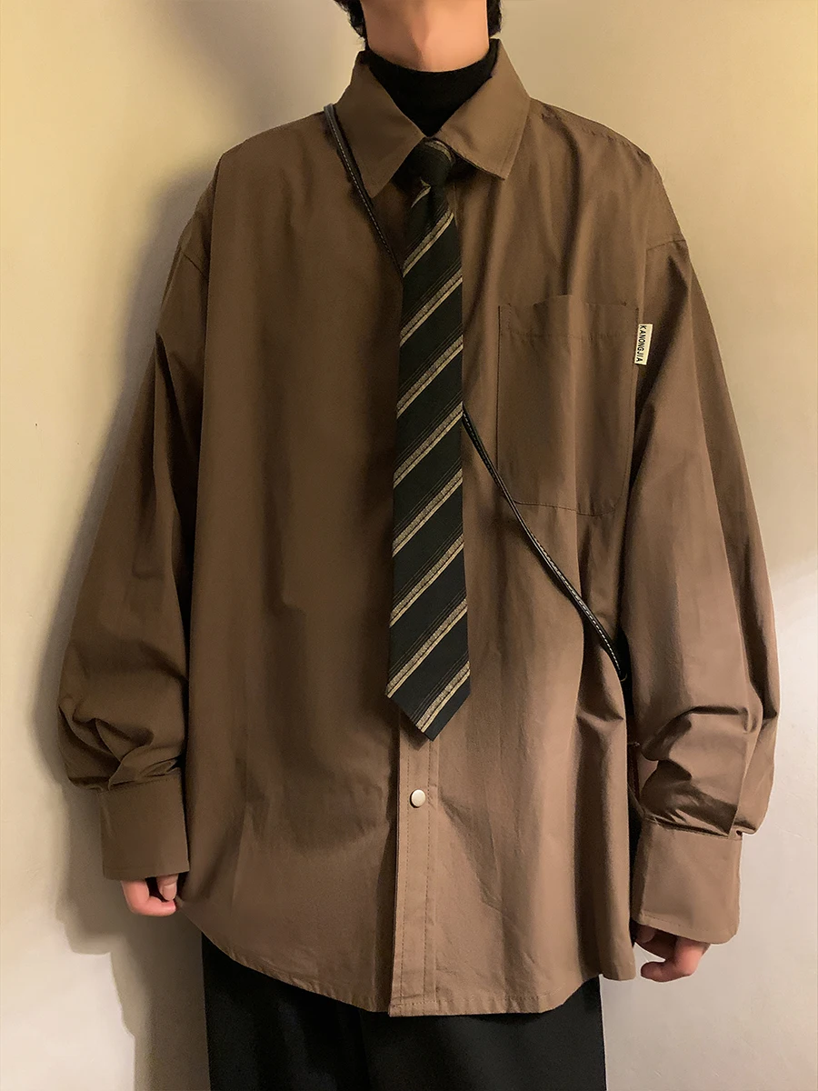 

Oversize Long Sve irt Men's Autumn Winter Loose Casual Sle Couple's Outerwear Classic Vintage Faion Trendy Brand