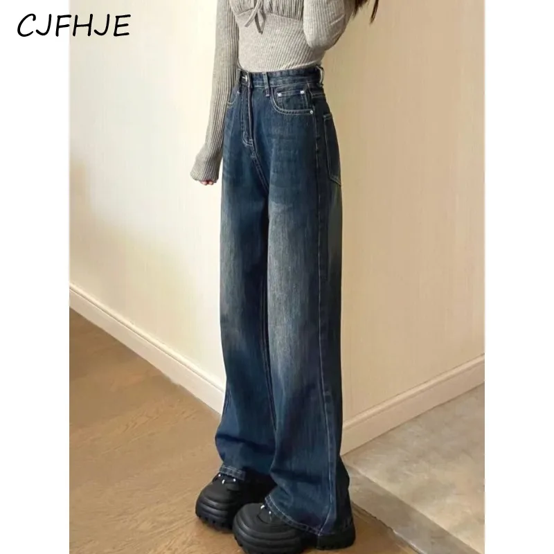 

CJFHJE Blue French Vintage Flare Pants Women Button Pocket Streetwear Fashion Jeans Female High Waist Korean Designer Pants