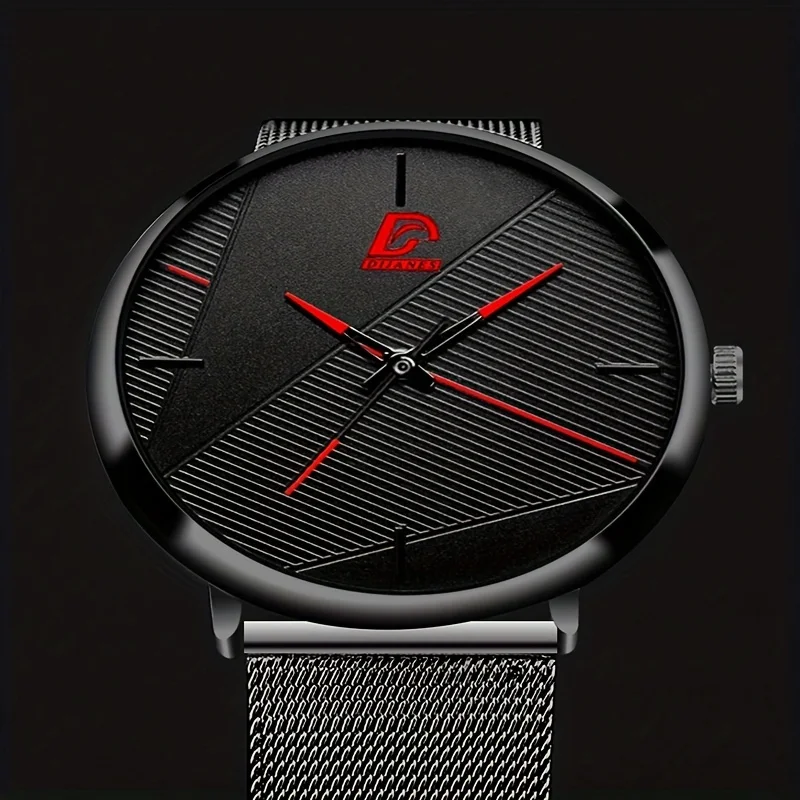 Men\'s Fashion Popular Black Stainless Steel Mesh Band Quartz Watch, Ideal choice for Gifts