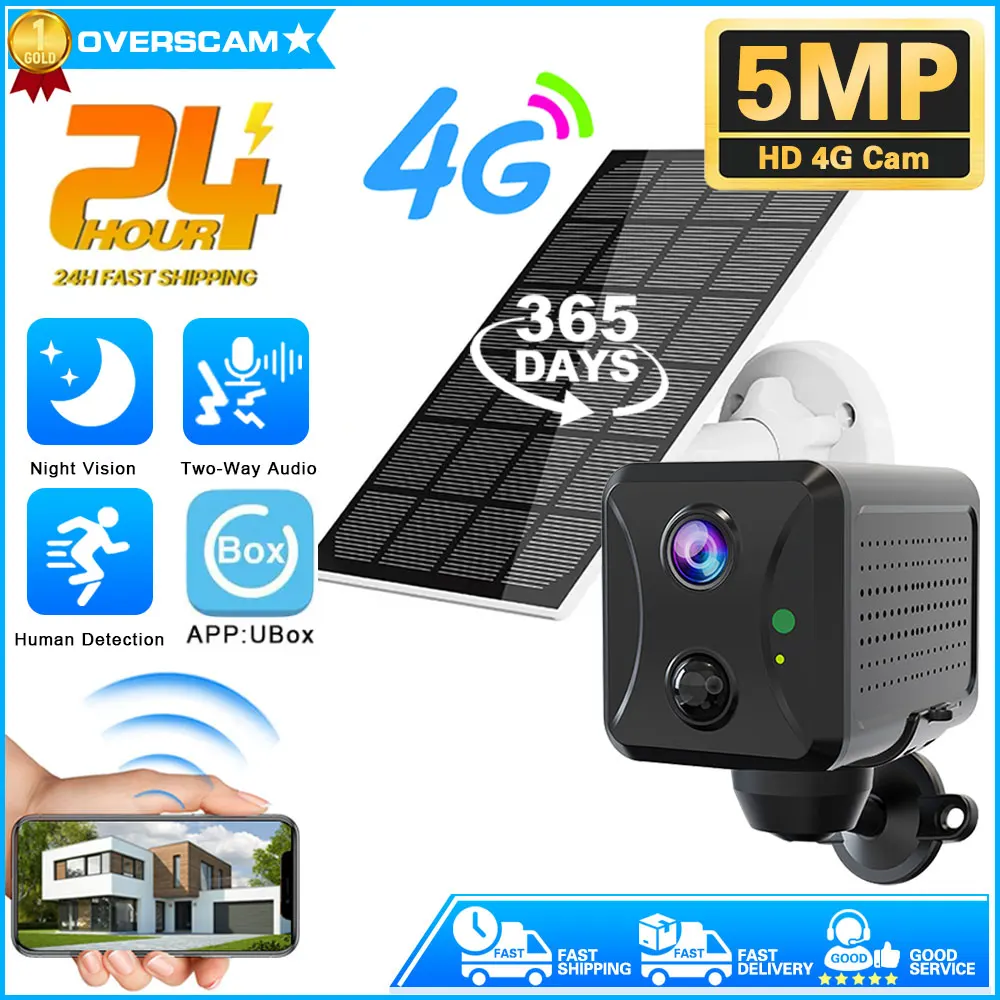 Minicámara de Panel Solar para exteriores, Tarjeta SIM 4G, 5MP, detección PIR, CCTV, batería recargable inalámbrica de seguridad, tiempo de espera