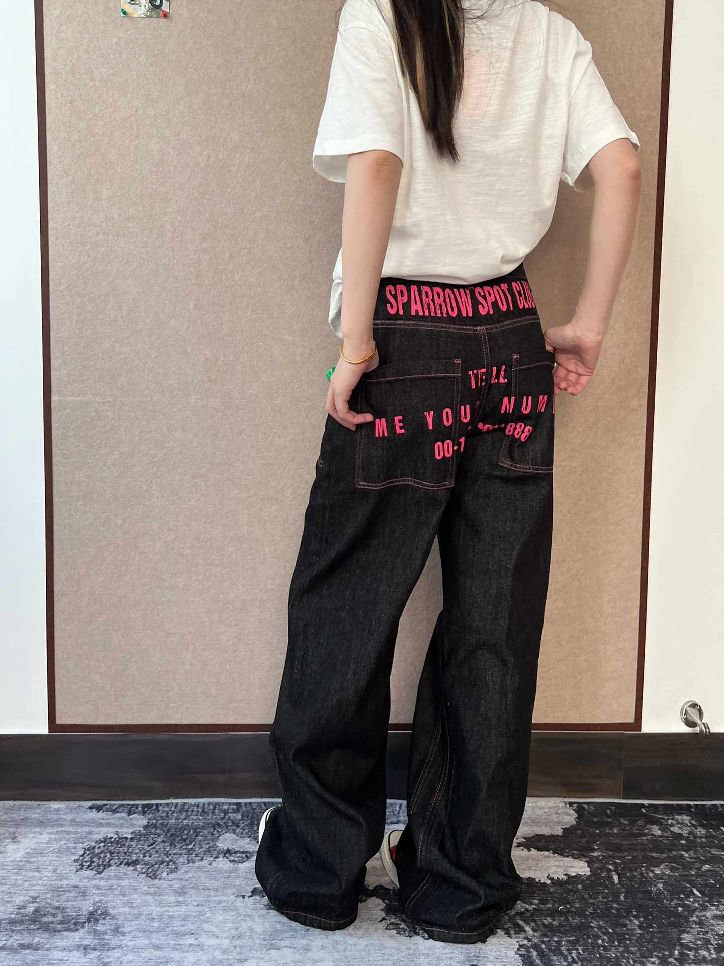 

American Style Straight Leg Casual Denim Jeans Women Sexy Slim Loose Wide Leg Casual Pants Letter Print Comfortable Breathable